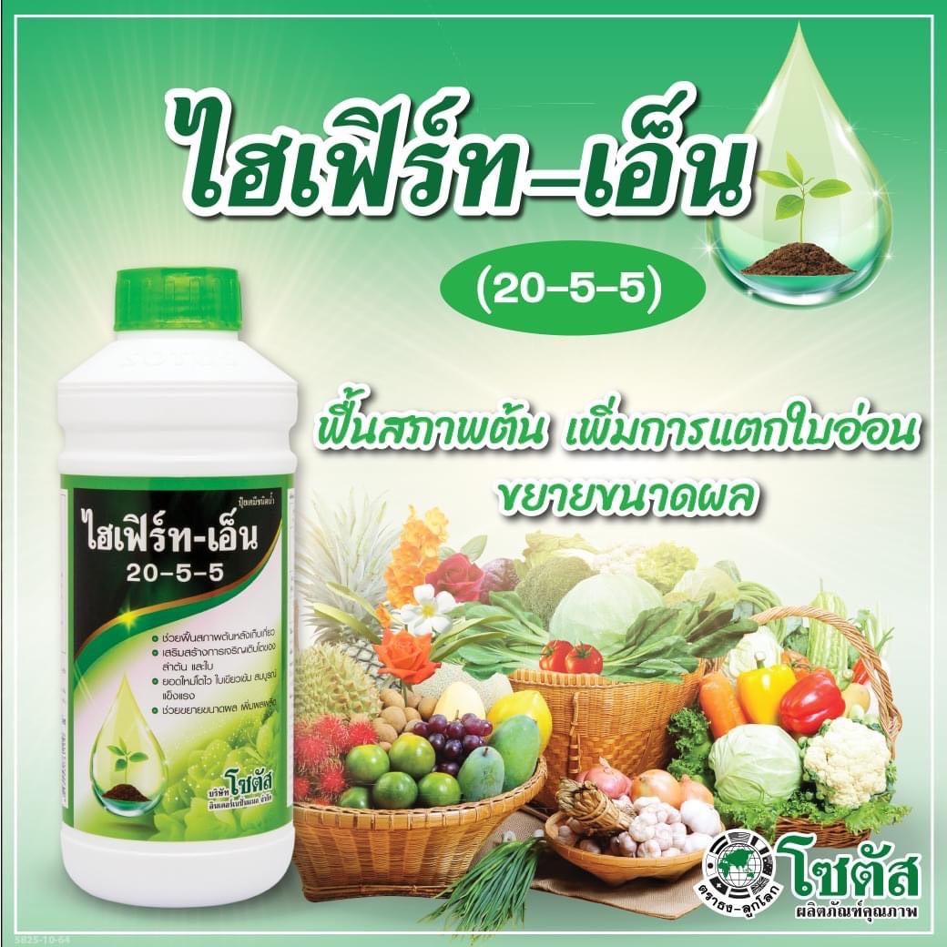 ไฮเฟิร์ท-เอ็น (20-5-5) ขนาด 1 ลิตร ฟื้นฟูสภาพต้น เพิ่มการแตกใบอ่อน ขยายขนาดผล