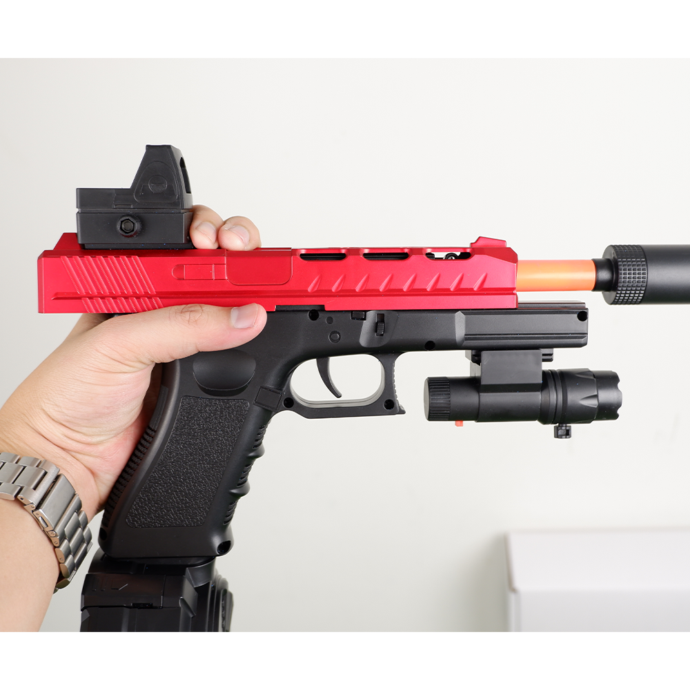 (10)GLOCK สีดำแดง ปืนเจลไฟฟ้า ของเล่น ยิงรัวได้ ชักยิงได้