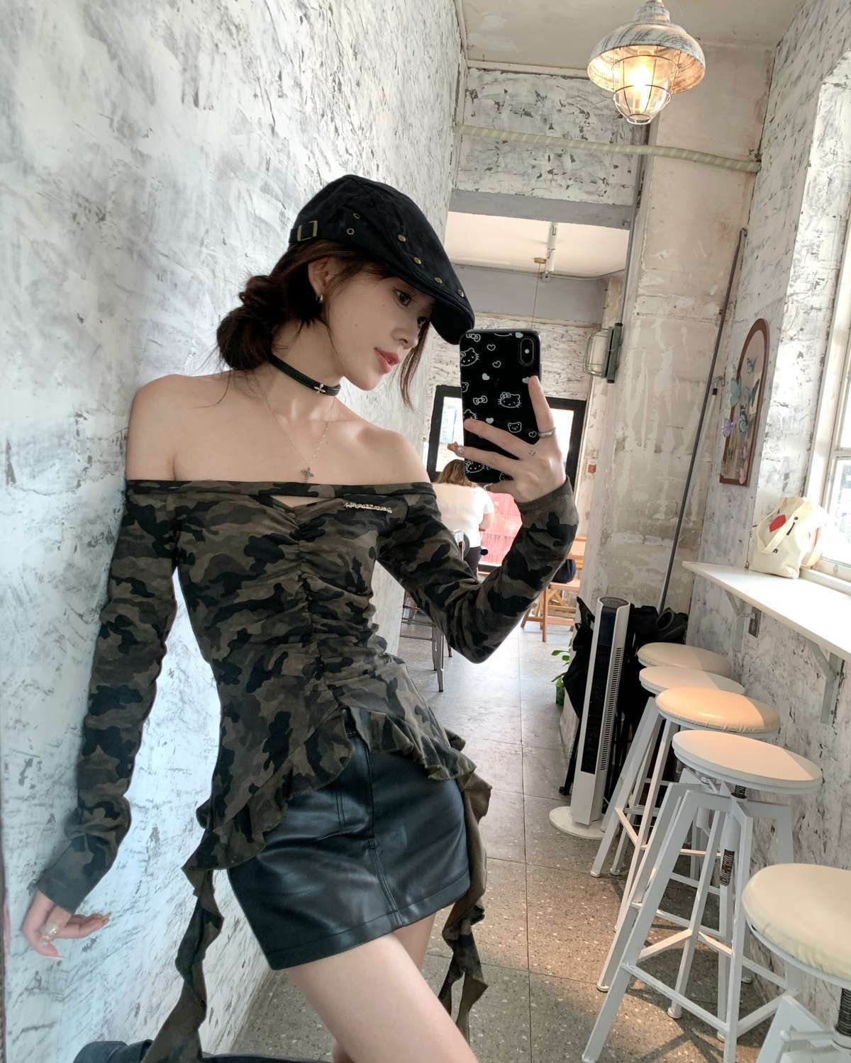 เสื้อปาดไหล่ ทหาร แขนยาว พร้อมส่งในไทย CN1161