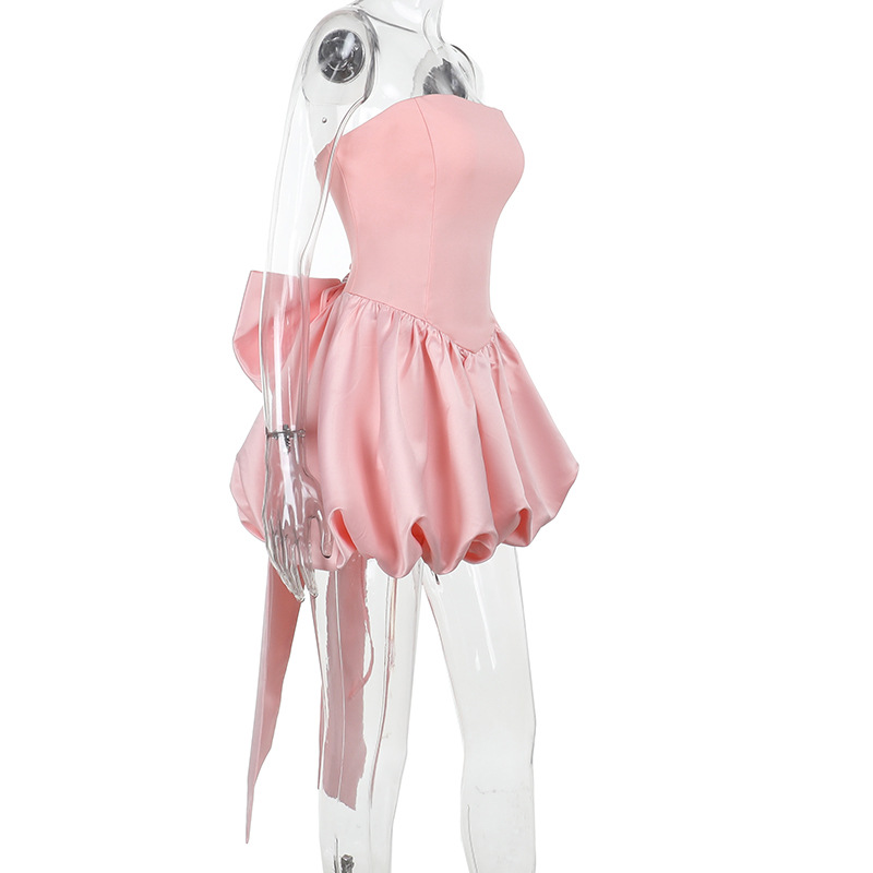 ชุดเดรส คุณหนู เกาะอก โบว์ใหญ๋ พร้อมส่งในไทย