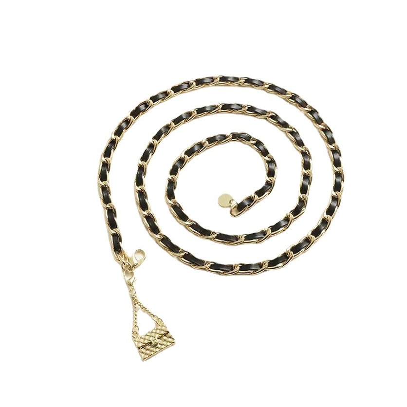 เข็มขัดคล้องเอว โซ่คล้องเอว สีดำ-ทอง ประดับพู่ยาว หรูหรา สําหรับผู้หญิง