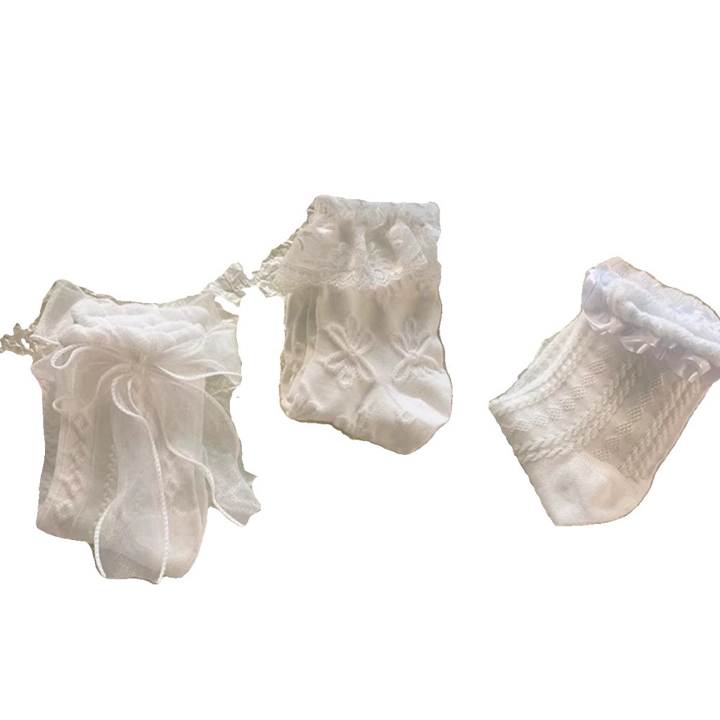 ถุงเท้ายาว ขาว Lolita ถุงเท้ามีระบายลูกไม้ 1 คู่ (OC115,OC118)