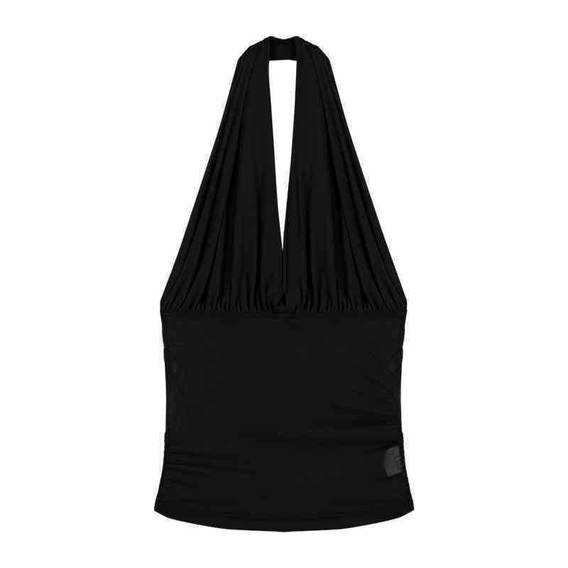 เสื้อครอป คล้องคอ ผ้าซีทรูเซ็กซี่ CN65675 สินค้าพร้อมส่งในไทย