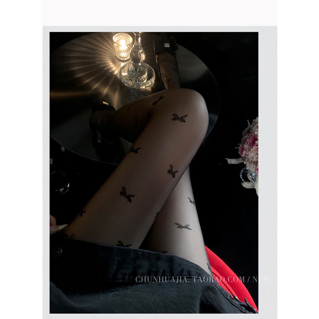 ถุงน่อง สีดำ ลายโบว์ ถุงน่องเซ็กซี่ TT5703