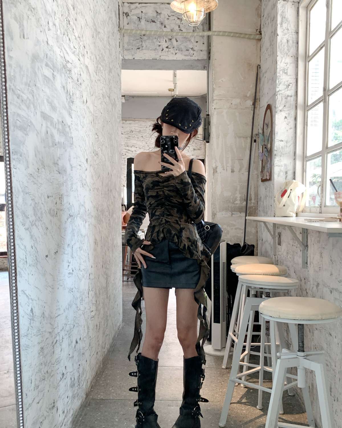 เสื้อปาดไหล่ ทหาร แขนยาว พร้อมส่งในไทย CN1161