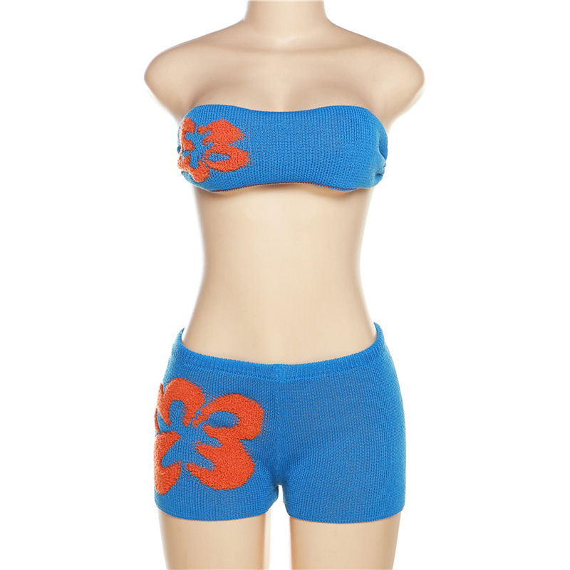 ชุดเซท เกาะอก ฟ้าไหมพรม 2 ชิ้น ซัมเมอร์ ทะเล สงกรานต์ CN30824