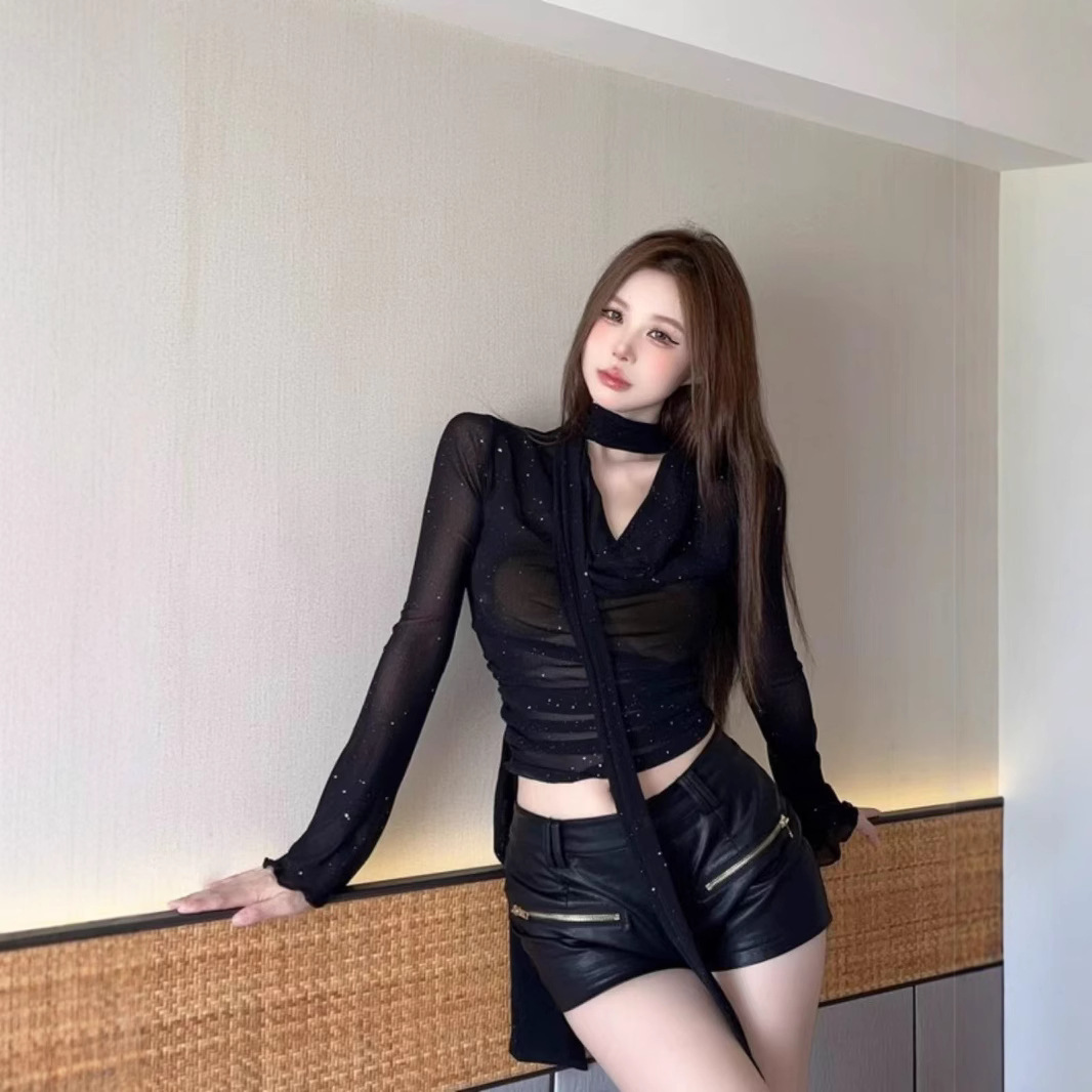 เสื้แขนยาว ซีทรู แต่งเพชร วิ๊ง CN3061 พร้อมส่ง ในไทย