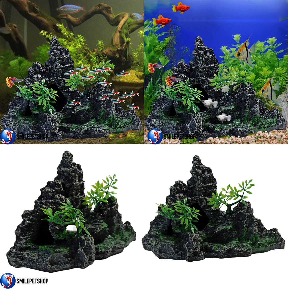 ภูเขาหินเรซินตกแต่งตู้ปลา(ภูเขาหิน วัสดุเรซิน สำหรับตกแต่งตู้ปลา ลวดลาย และสีสันสวยงาม เป็นธรรมชาติ ปลอดภัยต่อปลา)