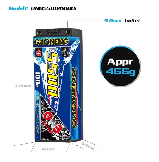 GNB 4S 14.8V 5500mAh 100C 5mm Bullet Hard Case LiPo Battery แบตสำหรับรถบังคับ