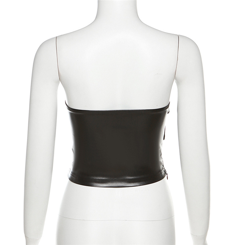 เสื้อครอป ชุดหนัง เสื้อเกาะอกหนัง CN29945 สินค้าพร้อมส่งในไทย