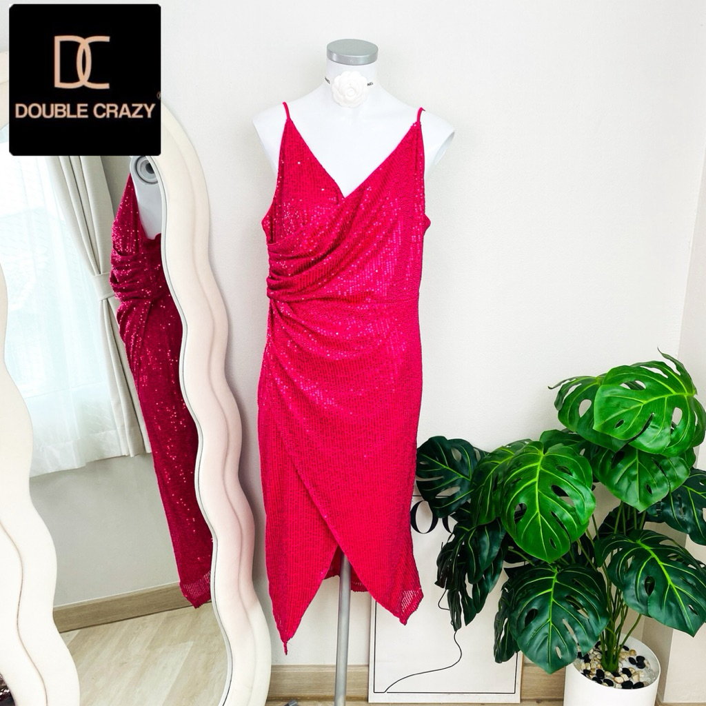 ไซด์ L-XL แบรนด์ DC แท้ 100%🌸เดรส สายเดี่ยว งานเกล็ดวิบวับ สีชมพู ใส่ออกงาน ทรงเข้ารูป เดรสออกงาน ชุดปาร์ตี้