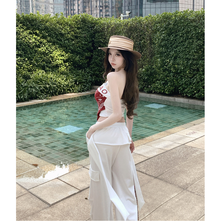 เสื้อครอป เกาะอก สไตล์เกาหลี รหัส CN3341 พร้อมส่ง