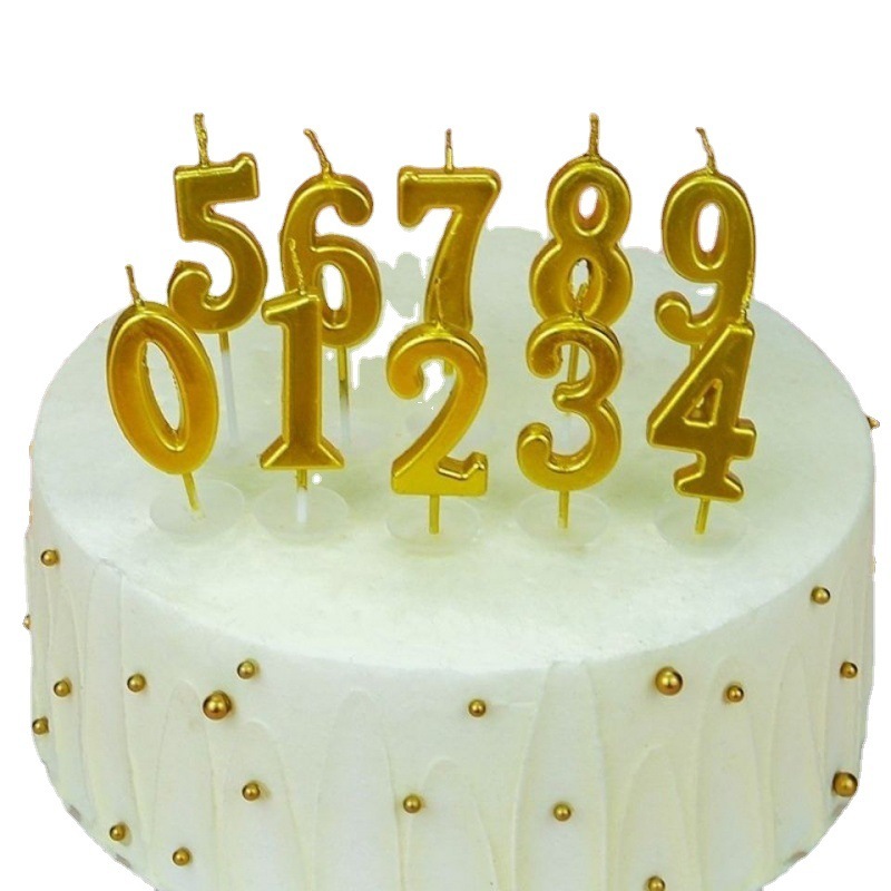 เทียนวันเกิด 0-9 สีทอง เทียนปักเค้ก วันเกิดแฟนซี Happy birthday PT001