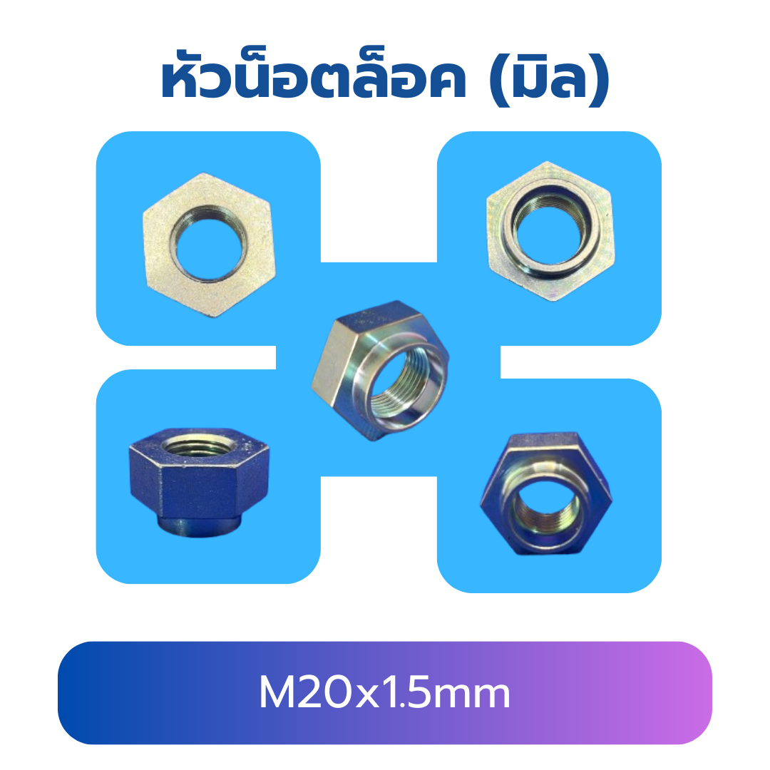 น็อตกันคลาย M20x1.5 น็อตตัวเมีย หกเหลี่ยม เกลียวมิล Hard Lock Nut