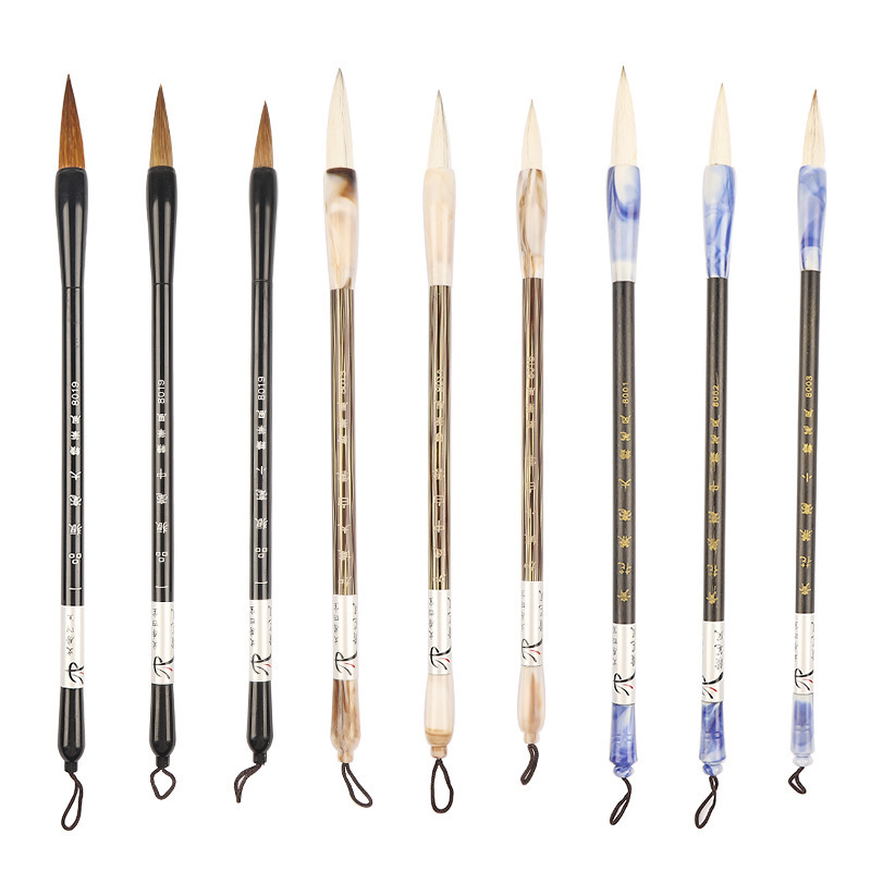 พู่กันจีน 3ด้าม ลายพิเศษ ขนแพะ ขนจิ้งจอกผสม