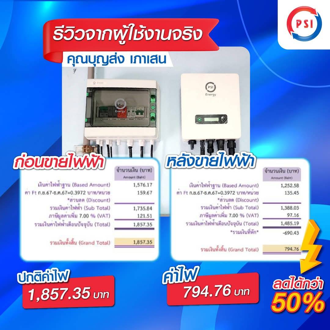 ชุดโซล่าเซลล์ PSI รุ่น P33 ขนาด 3.3 KW