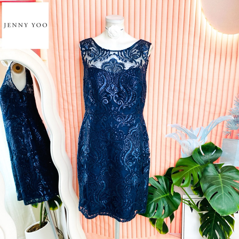 ไซด์ L แบรนด์ Jenny แท้ 100%🌸เดรส ลายหลุยด์ ลูกไม้พรีเมี่ยม Luxury งานเกล็ดวิบวับ สีกรม ใส่ออกงาน เดรสออกงาน ชุดปาร์ตี้