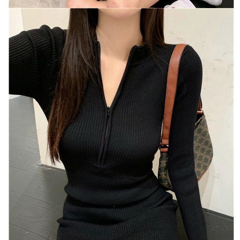 Vogue 🌟พร้อมส่ง🌟 ชุดเดรส เดรสแขนยาว ผ้าร่องนิ่มใส่สบาย CN2433