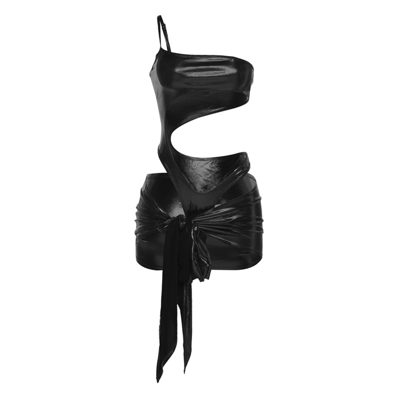 ชุดว่ายน้ำ หนังเงา สีดำ PU GB25915