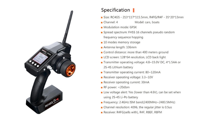 RadioLink RC4GS V3 2.4G 5CH RC Transmitter and Receiver R6FG Gyro Inside Pistol Grip Remote Controller for RC Car Boat รีโมท 5CH ฟังชั่นเพียบ สัญญาณไกล ในชุด มีรีซีฟ 1ตัว