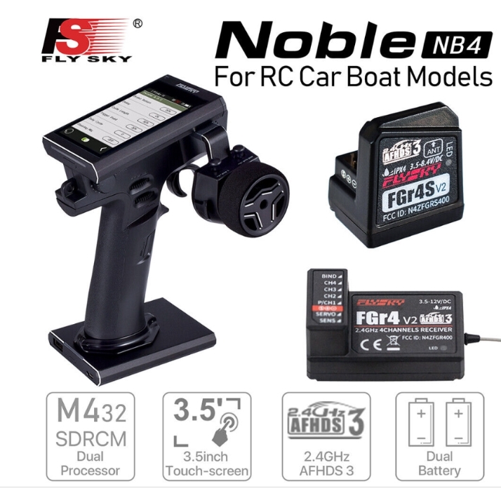 Flysky FS-NB4+FS-TR4 2.4G 4CH Noble Radio Transmitter w/ HVGA 3.5" TFT Color Screen for Rc Car Boat รีโมท จอสี จอทัชสกรีน ฟังชั่นจัดเต็ม
