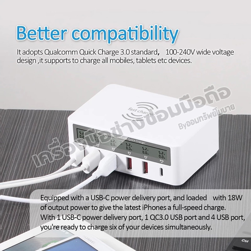 Hub ชาร์จ usb5ช่อง TypeC 1ช่อง 50w WLX818F
