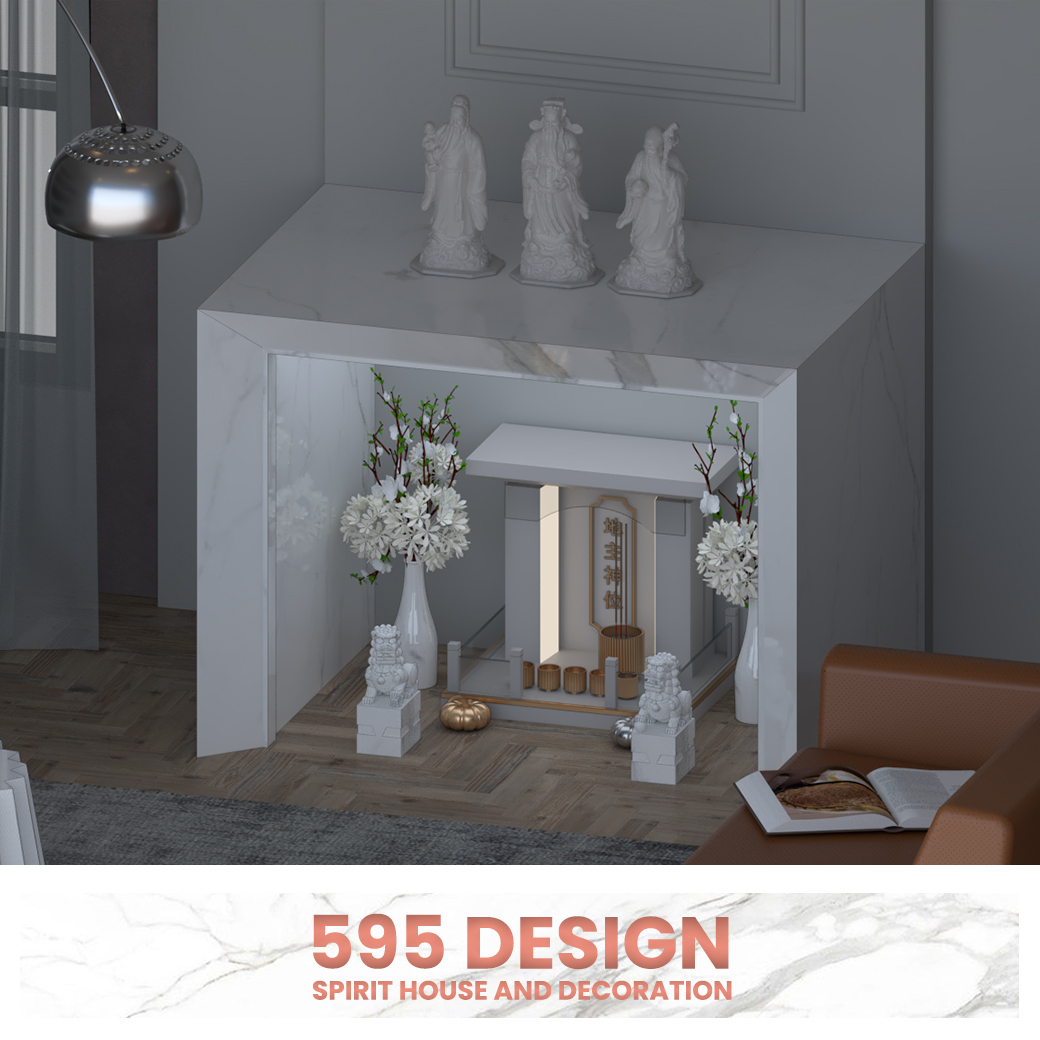 ตี่จู้เอี๊ยะ : modern arch กู้กง ขนาด27นิ้ว สีหินอ่อนขาวโรม+ครีมปักกิ่ง