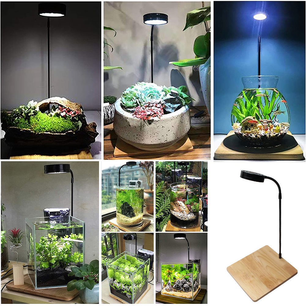 โคมไฟ LED พร้อมฐานไม้(วางตู้ปลา,ตู้ไม้น้ำ,ขวดโหล,สวนถาด,แคคตัส,มาริโมะ,wabi-kusa,Terrarium โคมอลูมิเนียม ชิปLEDคุณภาพสูง
