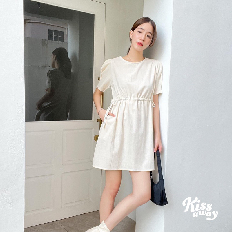 Ginny dress (033) เดรสสั้นผูกเอว ผ้าฝ้ายธรรมชาติ ทอนุ่ม ใส่สบาย สายมินิมอล,สายเที่ยว,สายเฟ่ ห้ามพลาด