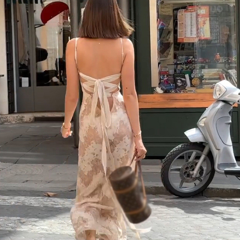 เดรสสายเดี่ยวลูกไม้ ถักหลัง งานซับใน GB2195