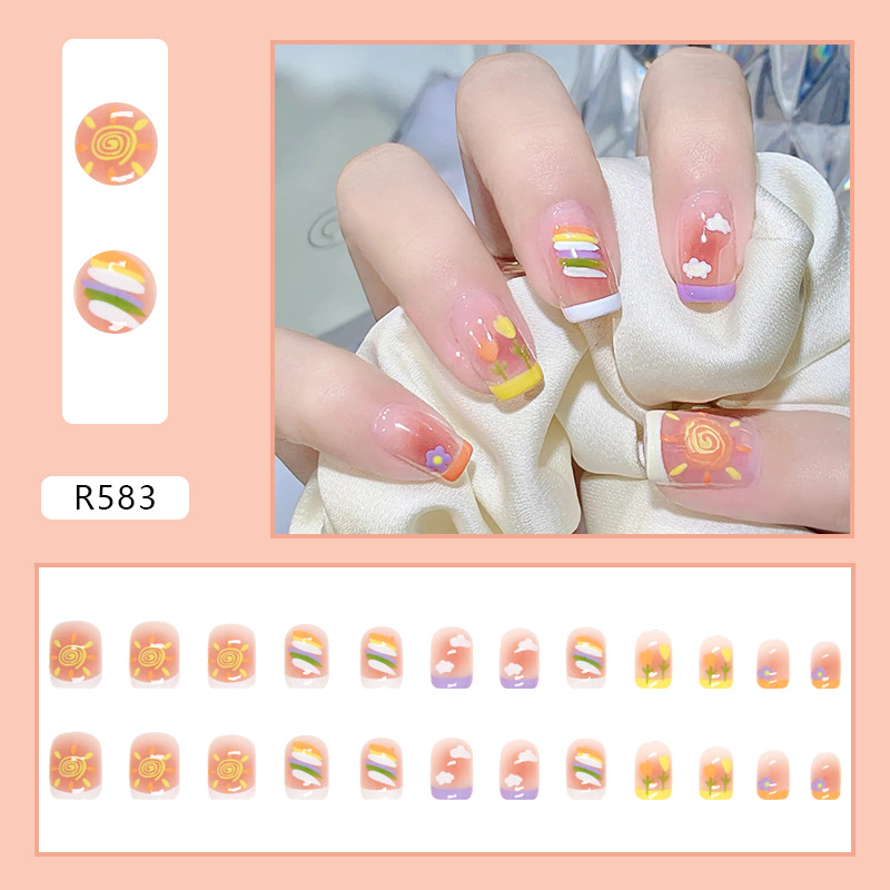PPHOO✨# สีเหลือง เล็บสวย เล็บปลอม กล่อง 24 ชิ้น
