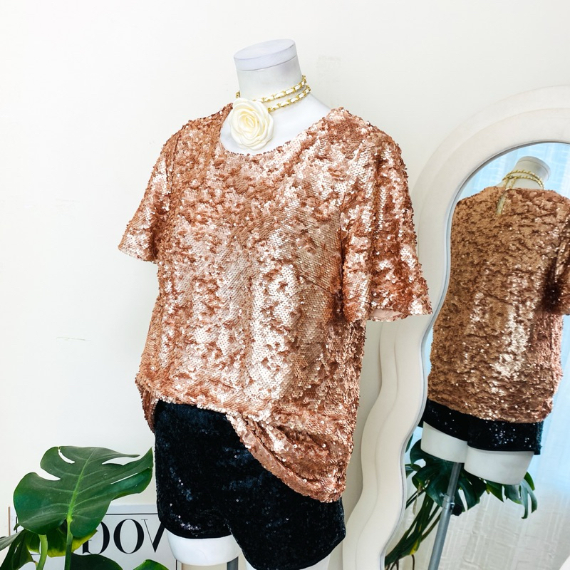 ไซด์ M แบรนด์ Darmart แท้ 100%🌸เสื้อ ครอป งานเกล็ดวิบวับ สีโรสโกล ใส่ออกงาน ชุดออกงาน ชุดปาร์ตี้ วันเกิด(b)