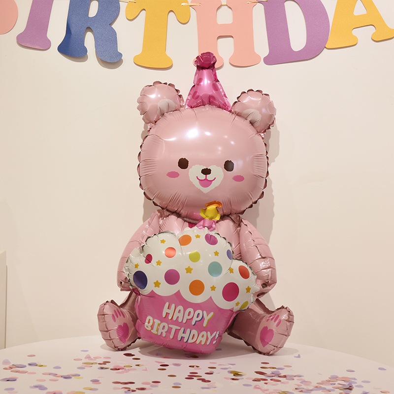 ลูกโป่ง หมีใหญ่ หมีถือเค้ก 4D หมีตกแต่งงานเลี้ยงวันเกิด