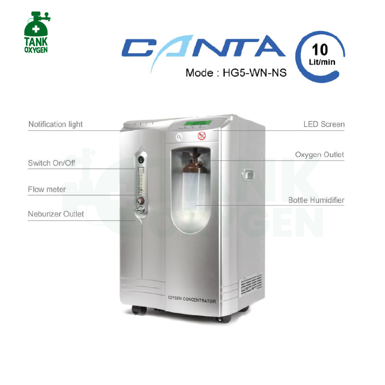 Canta รุ่น HG5-WN-NS เครื่องผลิตออกซิเจน 10 ลิตร ประกันศูนย์ไทย 3 ปี