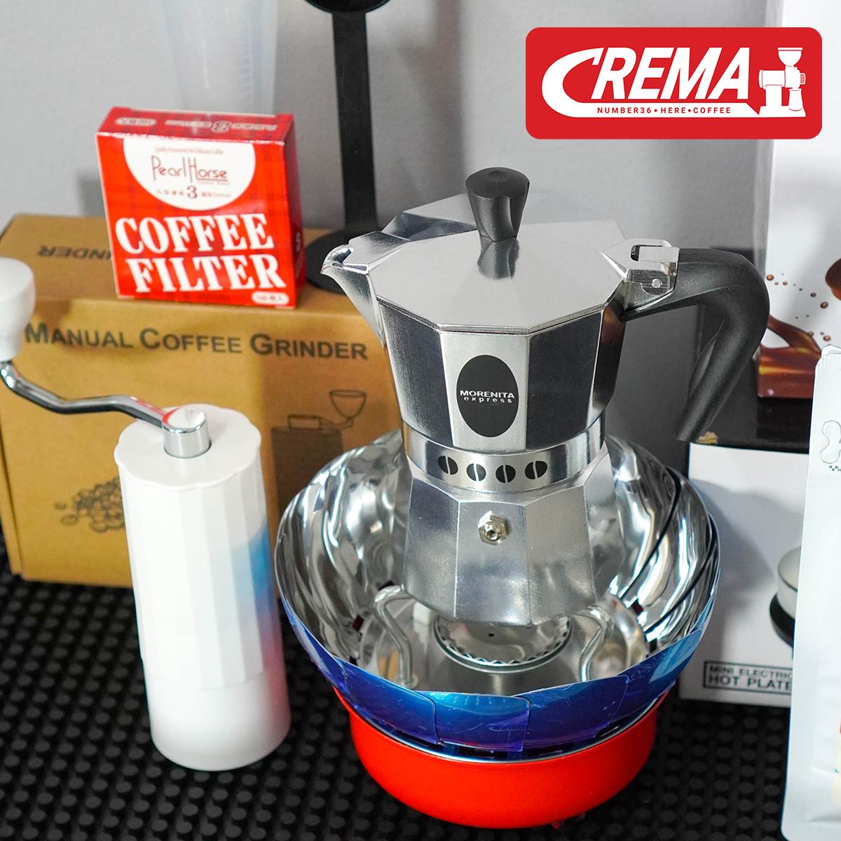 ชุดเดินทางชงกาแฟโมก้าพอท MOKA POT เครื่องบดมือใบมีดสแตนเลส : พร้อมสูตรชงร้านกาแฟ