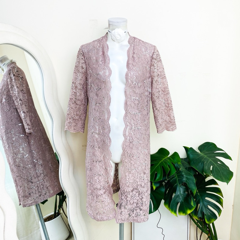 ไซด์ L แบรนด์ Alex แท้ 100%🌸เสื้อคลุม งานเกล็ดวิบวับ พรีเมี่ยม สีชมพูกะปิ เดรสลูกไม้ ทรงเข้ารูป เดรสออกงาน ชุดปาร์ตี้