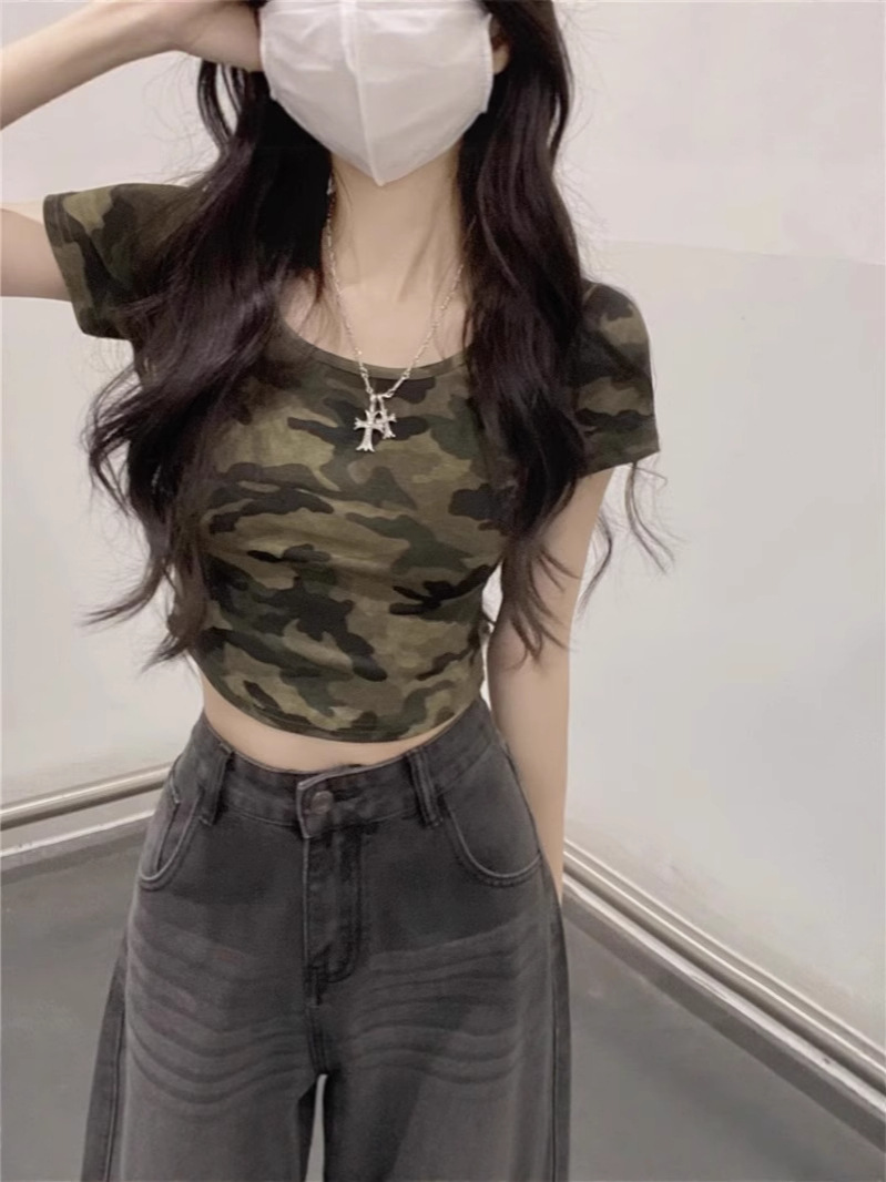 เสื้อครอป แขนสั้น ทหาร รหัส CN568 พร้อมส่งในไทย