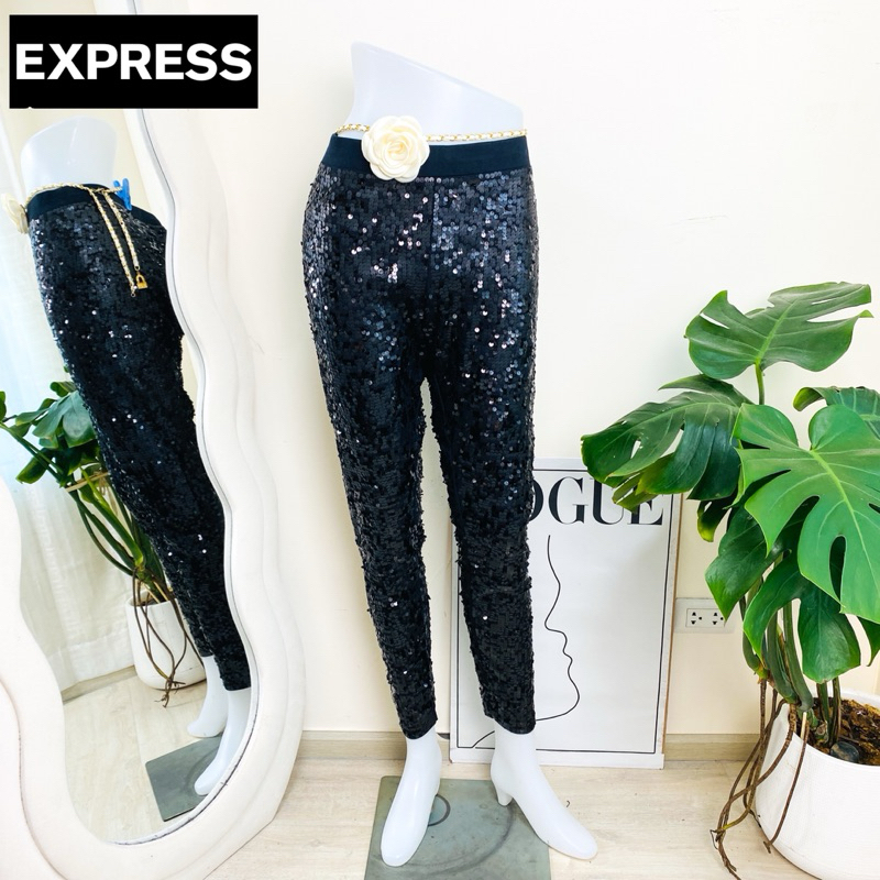ไซด์ XL แบรนด์ Express แท้ 100% 🌸กางเกง เกล็ดแน่น งานเกล็ดวิบวับ สีดำสนิท ใส่ออกงาน ชุดออกงาน ชุดปาร์ตี้