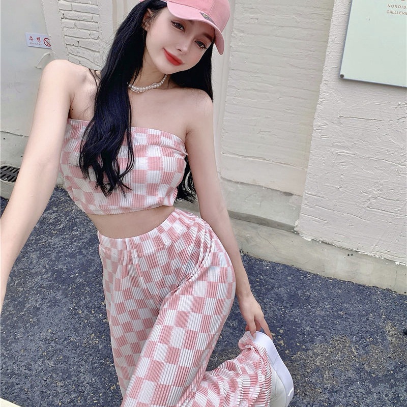 ชุดเซท ตาราง เกาะอก+กางเกงขายาว รหัส CN379