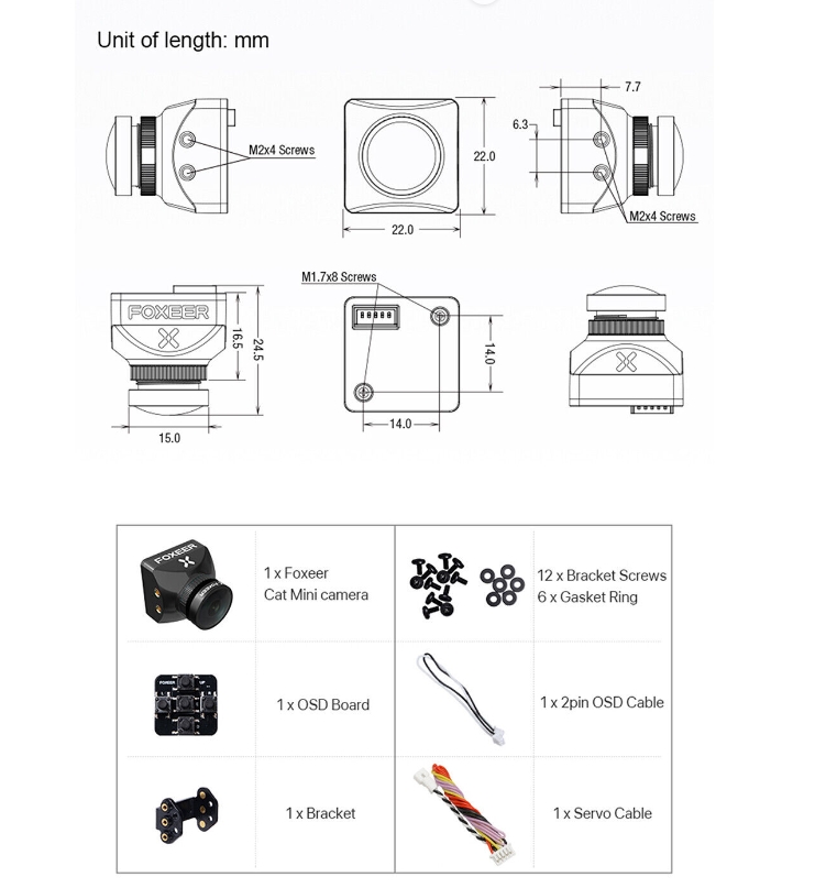 Foxeer Cat 3 Camera Mini Micro 1200TVL 0.00001lux FPV กล้อง รองรับ OSD บินกลางคืนชัดๆ กล้องโดรน