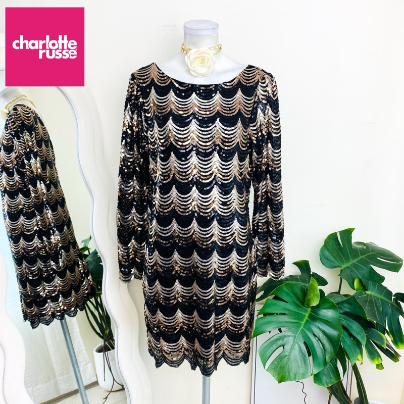 ไซด์ S-XL แบรนด์ charlotte แท้ 100%🌸เดรส แกสบี้ งานเกล็ดวิบวับ ไล่เฉดสี ใส่ออกงาน ทรงเข้ารูป เดรสออกงาน ชุดปาร์ตี้