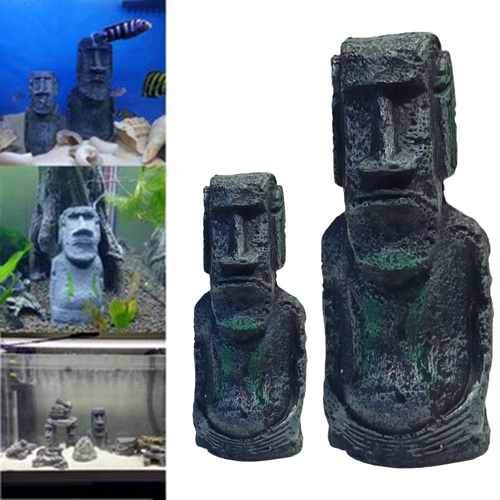 อีสเตอร์ โมอาย Moai Easter Island(เรซินโมอายเกาะอีสเตอร์ สำหรับตกแต่งตู้ปลา ลวดลายหินธรรมชาติ เพิ่มความสวยงาม)