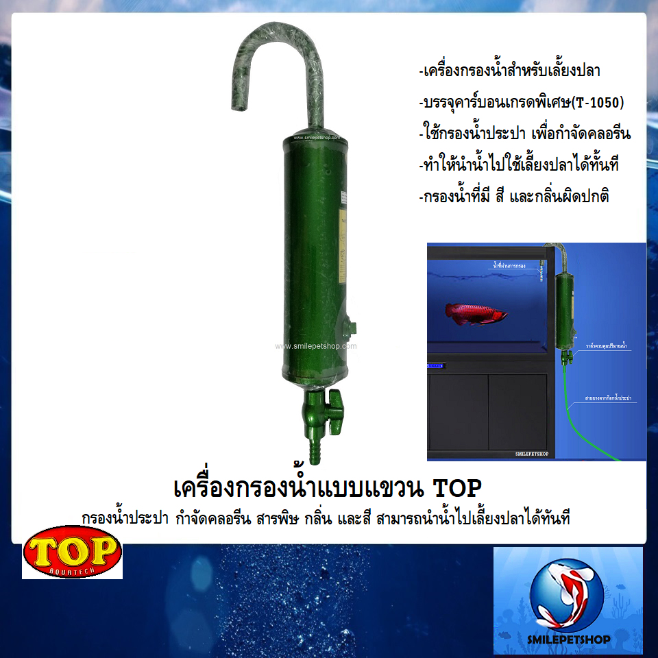 เครื่องกรองน้ำแบบแขวน TOP (กรองน้ำประปา กำจัดคลอรีน สารพิษ กลิ่น และสี สามารถนำน้ำไปเลี้ยงปลาได้ทันที)
