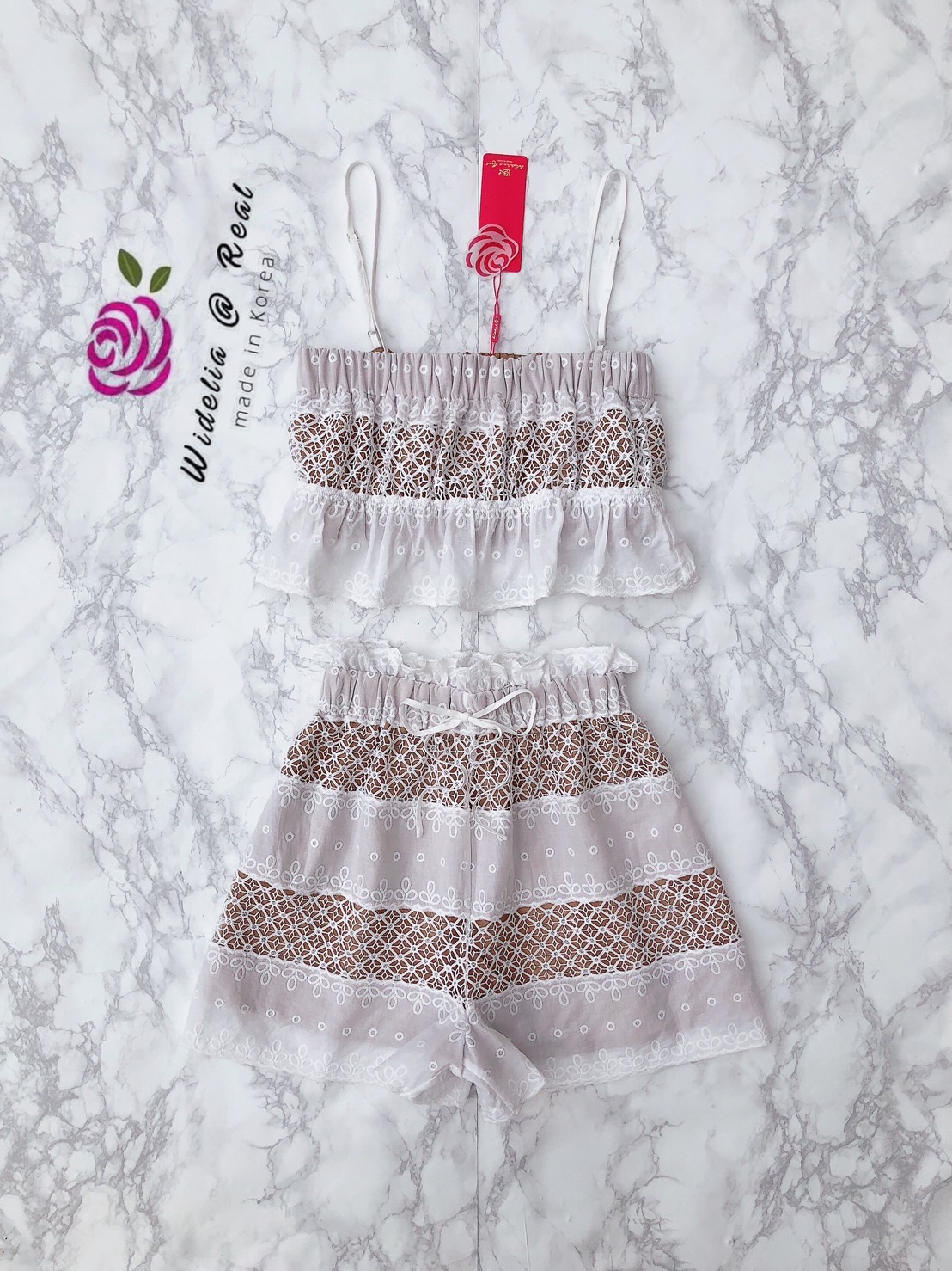 🌹 M 🌹 Widelia@Real Set Top+Pant เซ็ทเสื้อครอปสายเดี่ยวกับกางเกงขาสั้น