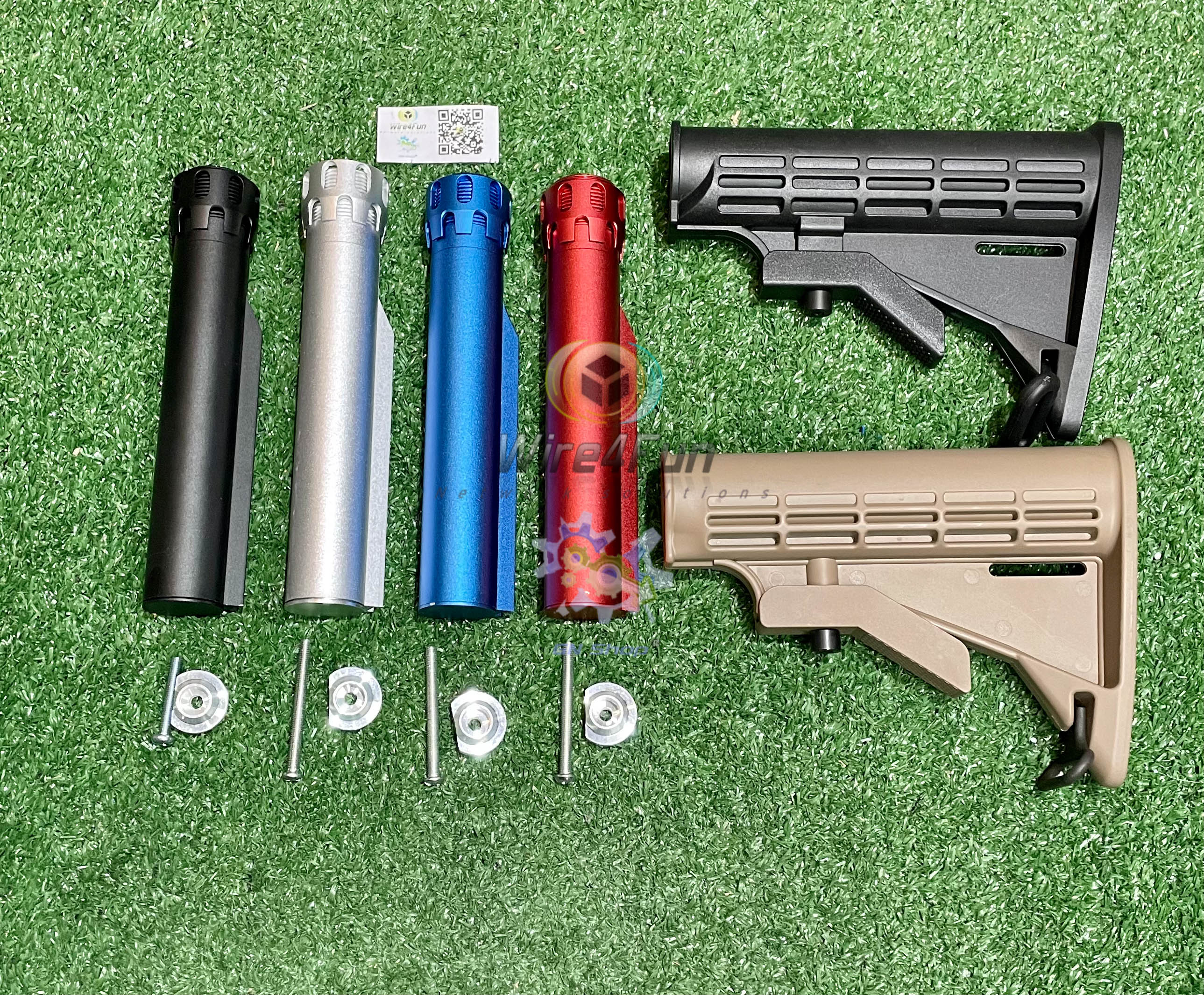 ท้าย Army AR-15 สีดำ/สีทราย พร้อมแกน ท้ายแบบยางหนาพานท้าย ตระกูล M4 ประกอบง่าย มีปสลักปรับสไลด์ เลื่อน ยืด -หด(ดำ แดง น้ำเงิน บรอนซ์)
