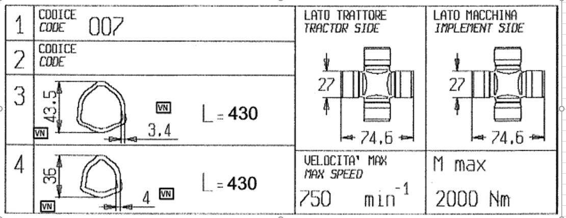 เพลาปั่นโรตารี่ / จอบหมุน T6 รุ่นหนา / ยอยปั่น T6-750 / Bondioli & Pavesi รุ่น W95CS-2821F นำเข้าจากอิตาลี