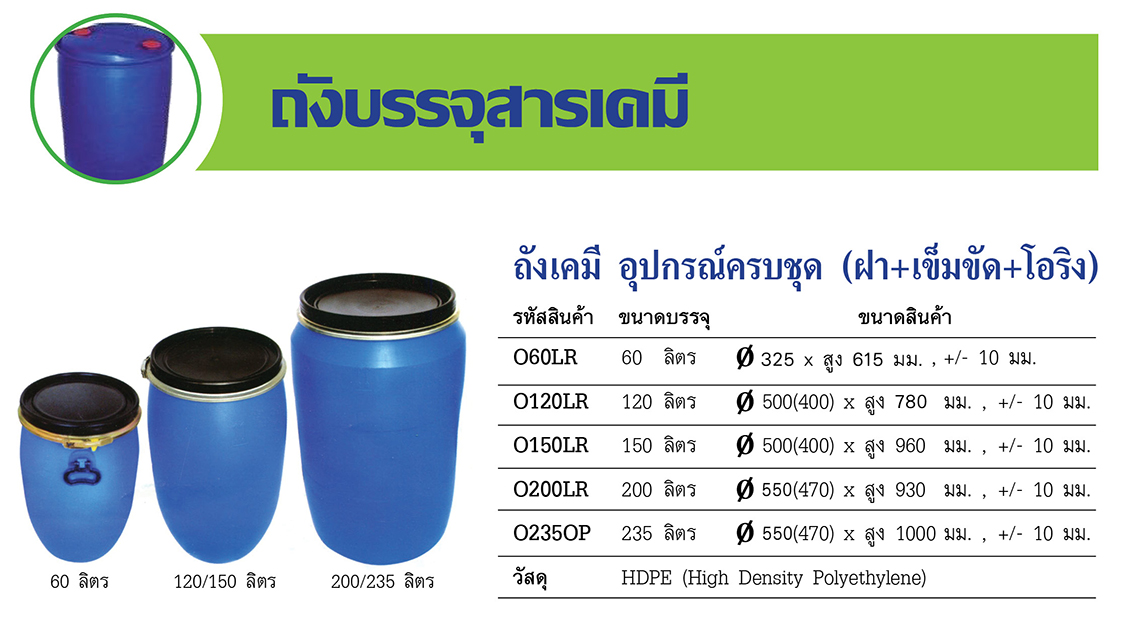 ถังเคมี อุปกรณ์ครบชุด (ฝา+เข็มขัด+โอริง) 60 ลิตร