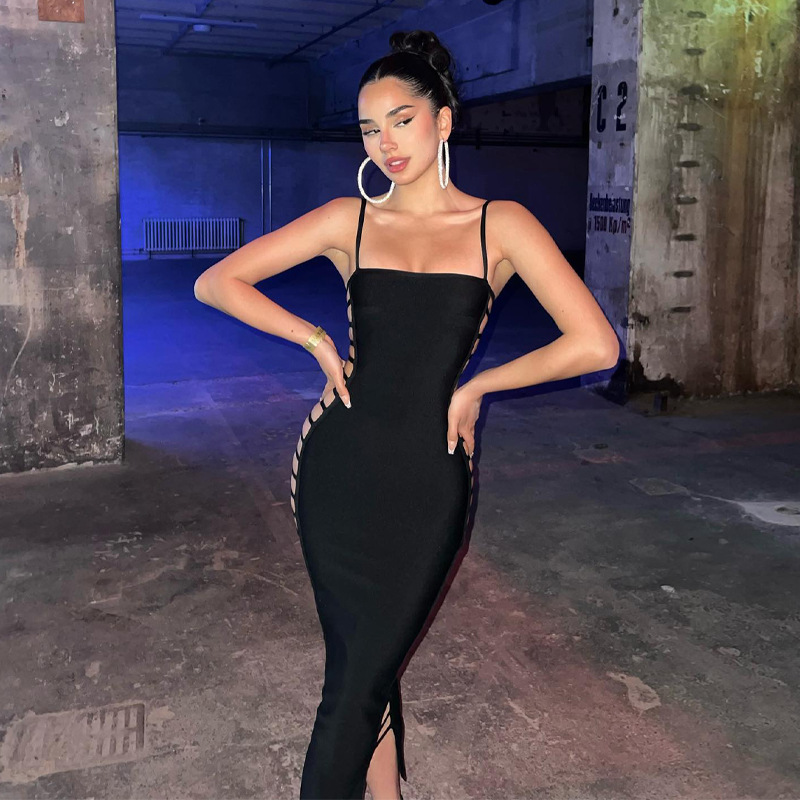 เดรสยาว สายเดี่ยว ถักข้าง แซ่บเวอร์ รหัส