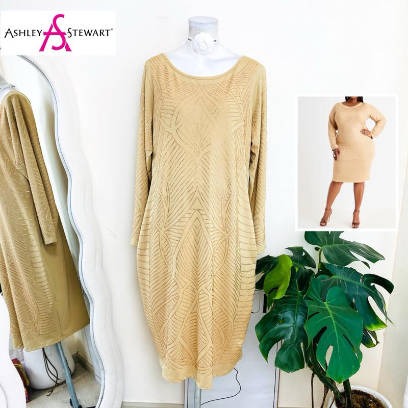 ไซด์ 3XL แบรนด์ Ashley แท้ 100%🌸เดรส รีดเพชร งานเกล็ดวิบวับ สีนู๊ด ใส่ออกงาน ทรงเข้ารูป เดรสออกงาน ชุดปาร์ตี้(22)