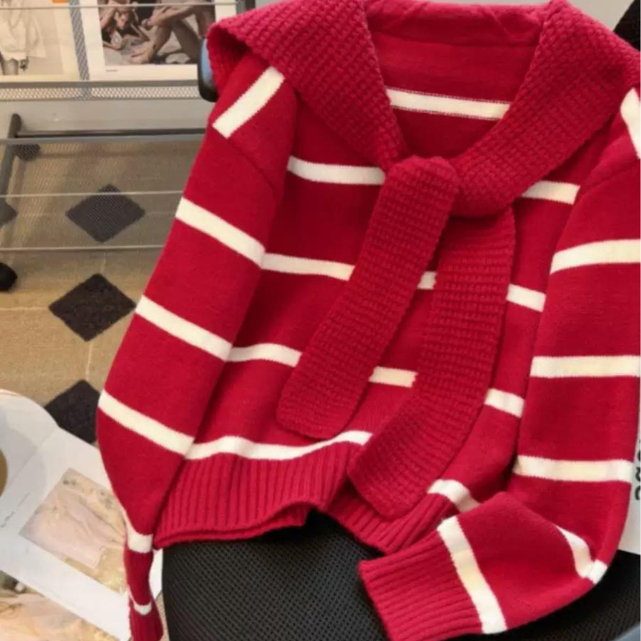 เสื้อไหมพรม สีแดง สไตล์เกาหลี รหัส A343